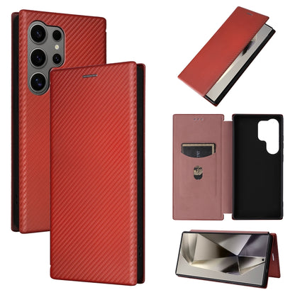For Samsung Galaxy S25 Ultra 5G Carbon Fiber Texture Flip Leather Phone Case(Brown) by buy2fix