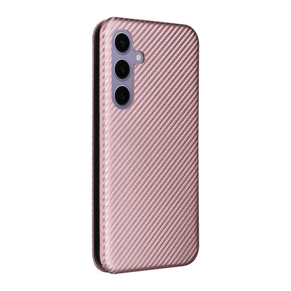 For Samsung Galaxy S25 5G Carbon Fiber Texture Flip Leather Phone Case(Pink) by buy2fix