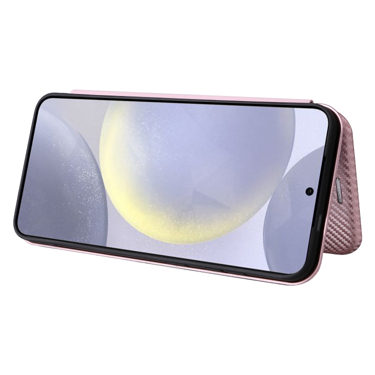 For Samsung Galaxy S25 5G Carbon Fiber Texture Flip Leather Phone Case(Pink) by buy2fix