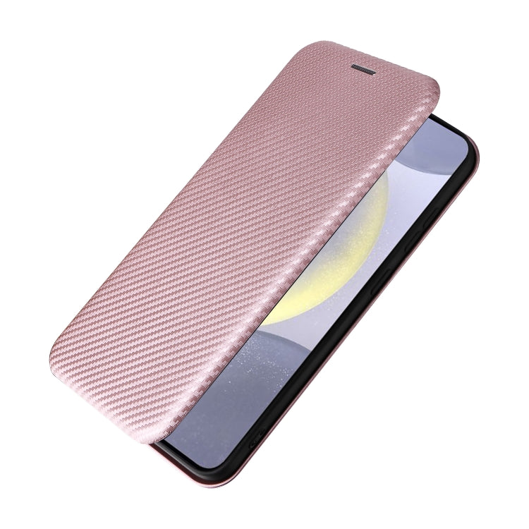 For Samsung Galaxy S25 5G Carbon Fiber Texture Flip Leather Phone Case(Pink) by buy2fix