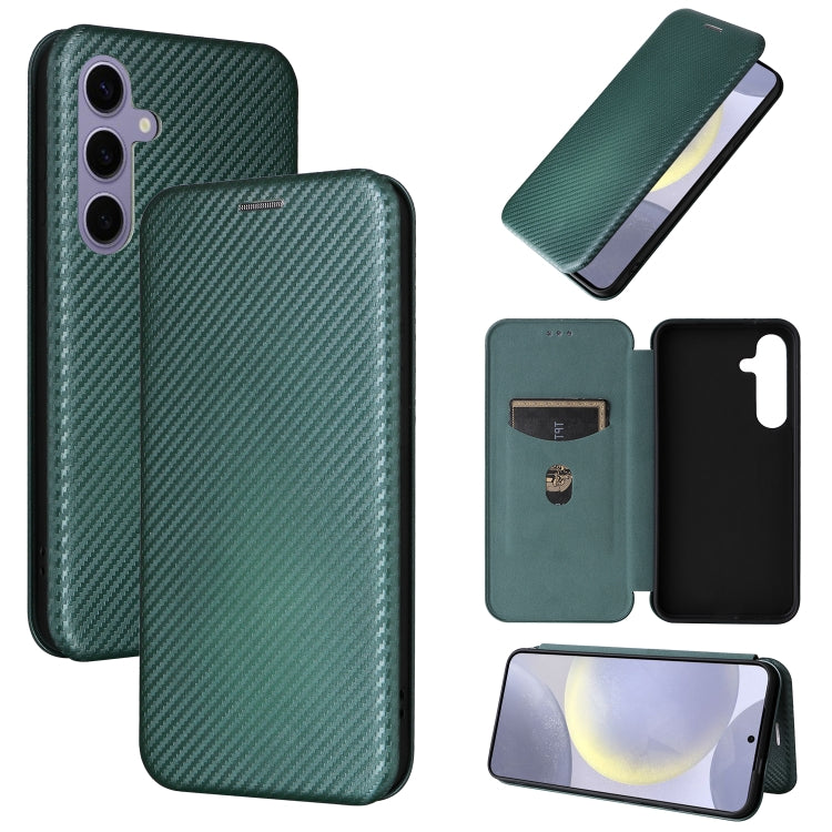 For Samsung Galaxy S25 5G Carbon Fiber Texture Flip Leather Phone Case(Green) by buy2fix