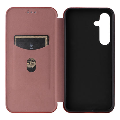 For Samsung Galaxy S25 5G Carbon Fiber Texture Flip Leather Phone Case(Brown) by buy2fix