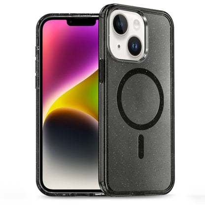 For iPhone 14 Glitter Powder TPU Hybrid PC MagSafe Phone Case(Black) by buy2fix