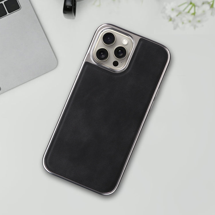 For iPhone 16 Pro Max Electroplated Side PU Hybrid TPU MagSafe Phone Case(Black) by buy2fix