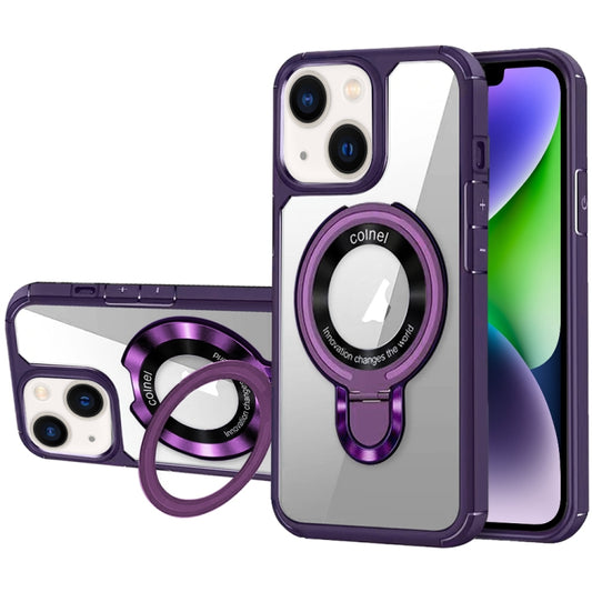 For iPhone 14 MagSafe Acrylic Hybrid TPU Phone Case with Holder(Purple) by buy2fix