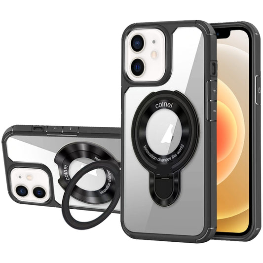 For iPhone 12 MagSafe Acrylic Hybrid TPU Phone Case with Holder(Black) by buy2fix