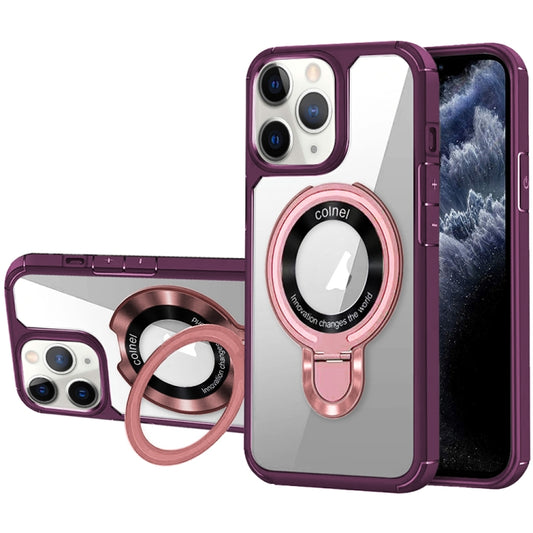For iPhone 11 Pro MagSafe Acrylic Hybrid TPU Phone Case with Holder(Wine Red) by buy2fix