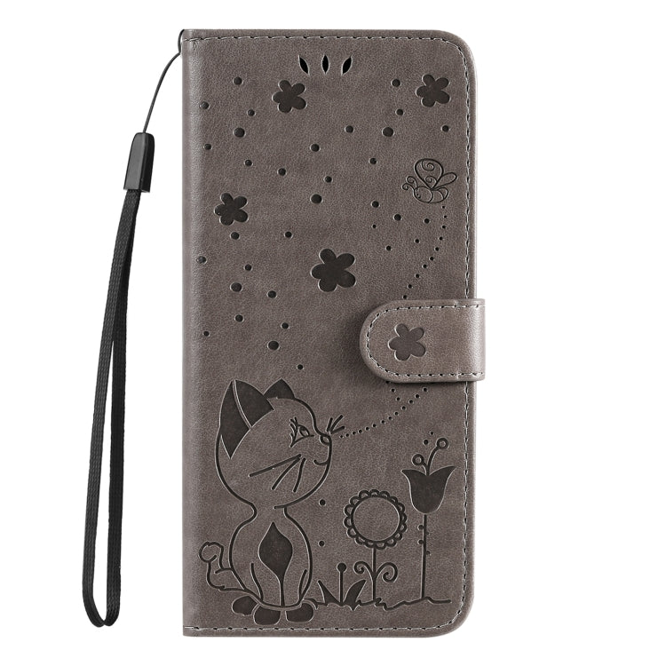 For Samsung Galaxy S25 Ultra 5G Cat and Bee Embossed Flip Leather Phone Case(Grey) by buy2fix