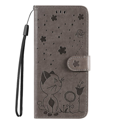 For Samsung Galaxy S25 Ultra 5G Cat and Bee Embossed Flip Leather Phone Case(Grey) by buy2fix