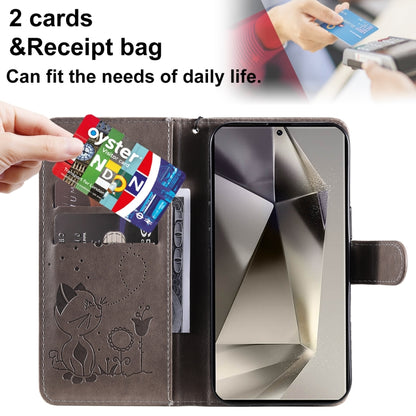For Samsung Galaxy S25 Ultra 5G Cat and Bee Embossed Flip Leather Phone Case(Grey) by buy2fix