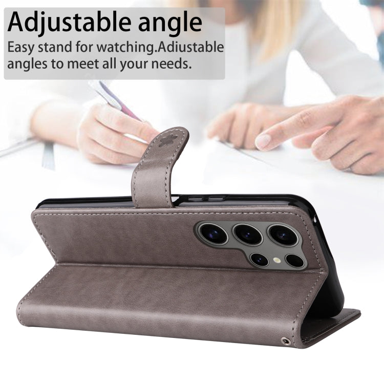 For Samsung Galaxy S25 Ultra 5G Cat and Bee Embossed Flip Leather Phone Case(Grey) by buy2fix