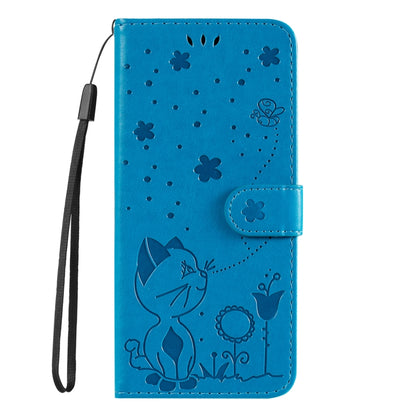 For Samsung Galaxy S25 Ultra 5G Cat and Bee Embossed Flip Leather Phone Case(Blue) by buy2fix
