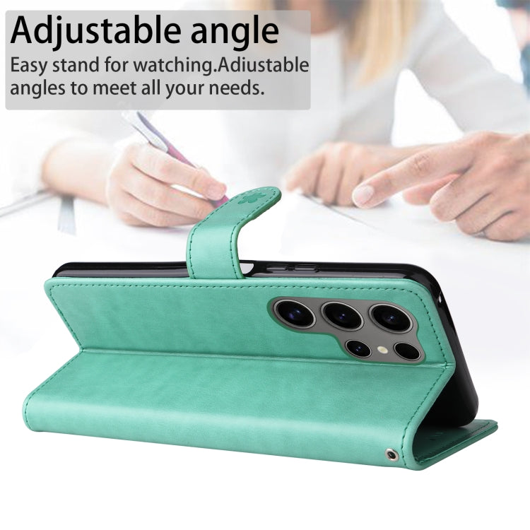 For Samsung Galaxy S25 Ultra 5G Cat and Bee Embossed Flip Leather Phone Case(Green) by buy2fix