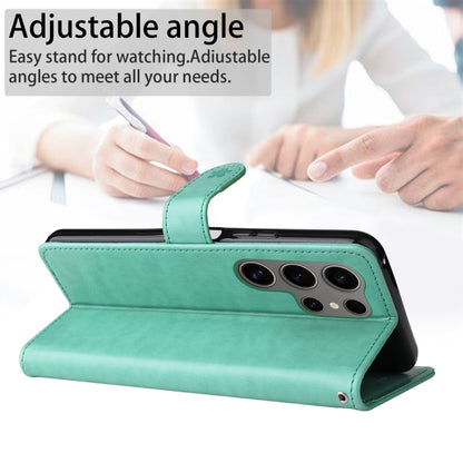 For Samsung Galaxy S25 Ultra 5G Cat and Bee Embossed Flip Leather Phone Case(Green) by buy2fix