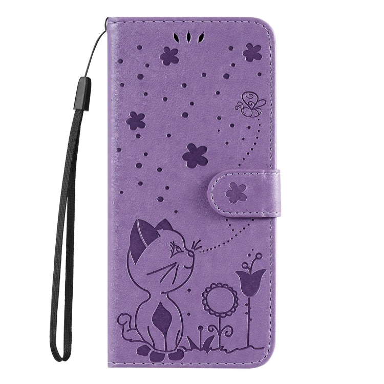For Samsung Galaxy S25 Ultra 5G Cat and Bee Embossed Flip Leather Phone Case(Purple) by buy2fix