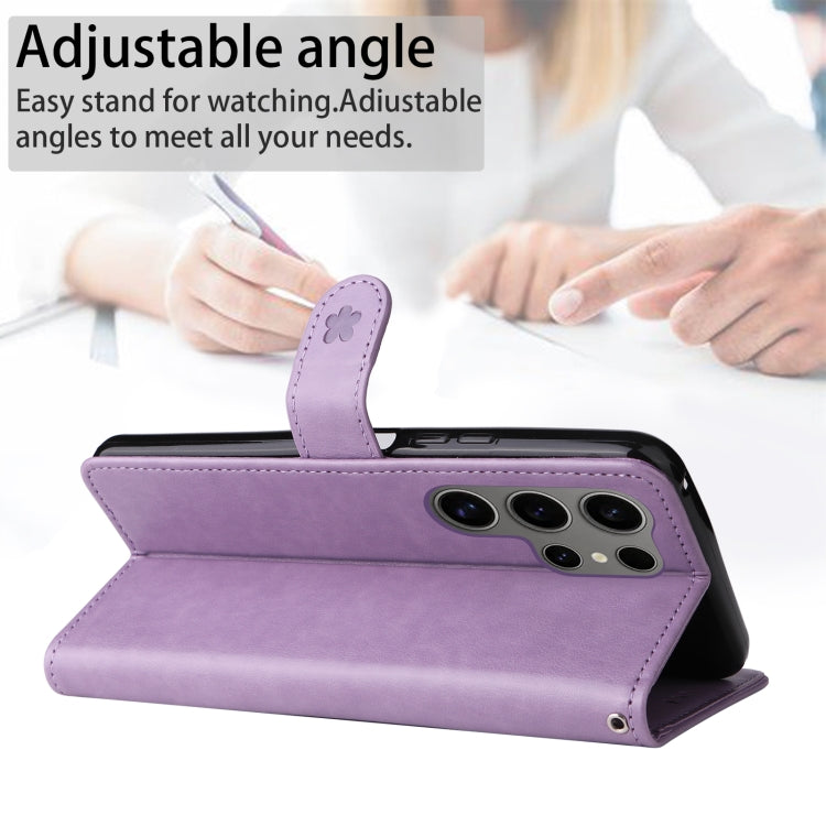 For Samsung Galaxy S25 Ultra 5G Cat and Bee Embossed Flip Leather Phone Case(Purple) by buy2fix