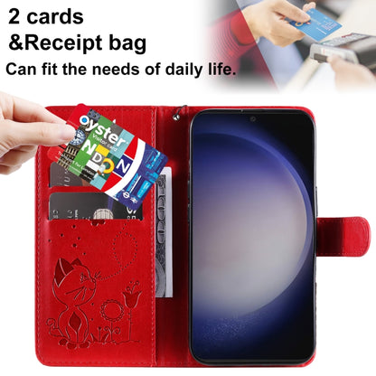 For Samsung Galaxy S25 / S24 5G Cat and Bee Embossed Flip Leather Phone Case(Red) by buy2fix