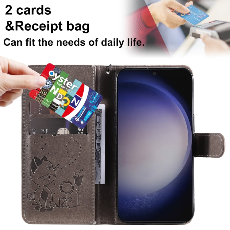 For Samsung Galaxy S25 / S24 5G Cat and Bee Embossed Flip Leather Phone Case(Grey) by buy2fix
