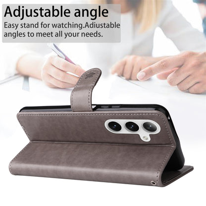 For Samsung Galaxy S25 / S24 5G Cat and Bee Embossed Flip Leather Phone Case(Grey) by buy2fix