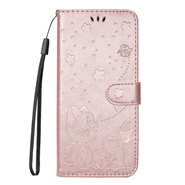 For Samsung Galaxy S25 / S24 5G Cat and Bee Embossed Flip Leather Phone Case(Rose Gold) by buy2fix