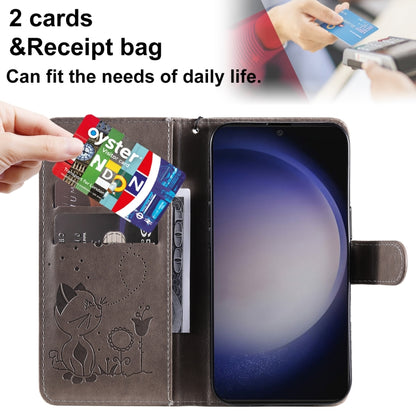 For Samsung Galaxy S25+ / S24+ 5G Cat and Bee Embossed Flip Leather Phone Case(Grey) by buy2fix