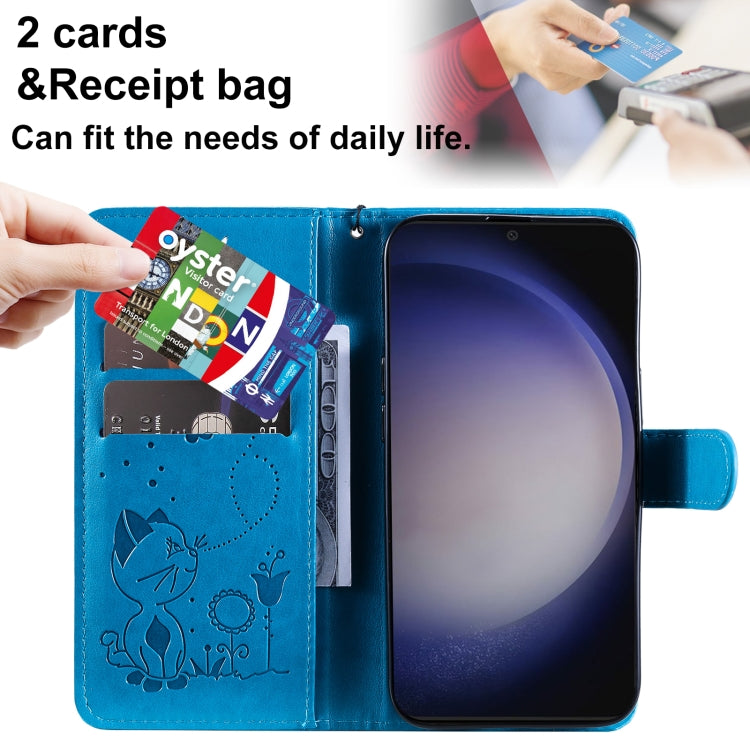 For Samsung Galaxy S25+ / S24+ 5G Cat and Bee Embossed Flip Leather Phone Case(Blue) by buy2fix