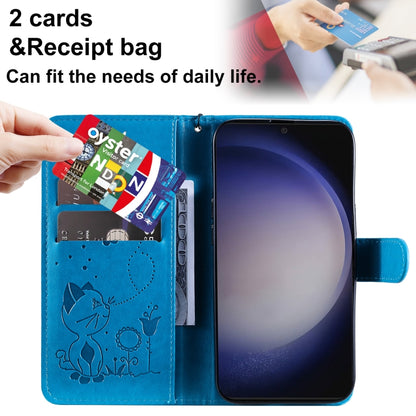 For Samsung Galaxy S25+ / S24+ 5G Cat and Bee Embossed Flip Leather Phone Case(Blue) by buy2fix