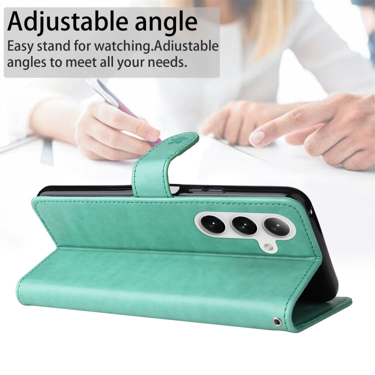 For Samsung Galaxy S25+ / S24+ 5G Cat and Bee Embossed Flip Leather Phone Case(Green) by buy2fix