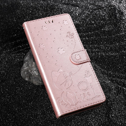 For Samsung Galaxy S25+ / S24+ 5G Cat and Bee Embossed Flip Leather Phone Case(Rose Gold) by buy2fix