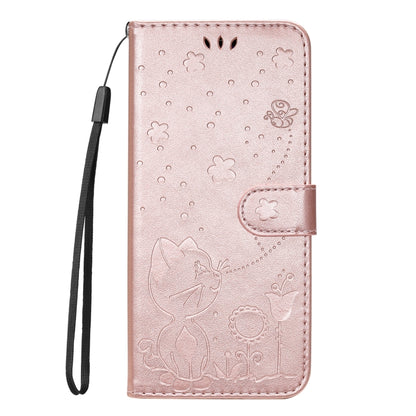 For Samsung Galaxy S25+ / S24+ 5G Cat and Bee Embossed Flip Leather Phone Case(Rose Gold) by buy2fix