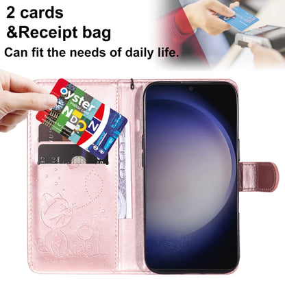 For Samsung Galaxy S25+ / S24+ 5G Cat and Bee Embossed Flip Leather Phone Case(Rose Gold) by buy2fix