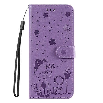 For Samsung Galaxy S25+ / S24+ 5G Cat and Bee Embossed Flip Leather Phone Case(Purple) by buy2fix