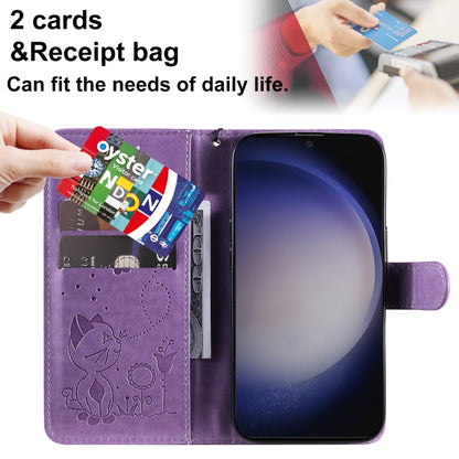 For Samsung Galaxy S25+ / S24+ 5G Cat and Bee Embossed Flip Leather Phone Case(Purple) by buy2fix