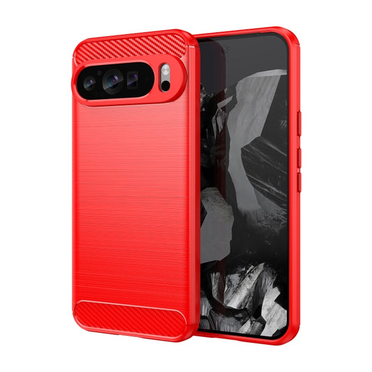For Google Pixel 9 Pro XL Carbon Fiber Brushed Texture TPU Phone Case(Red) by buy2fix