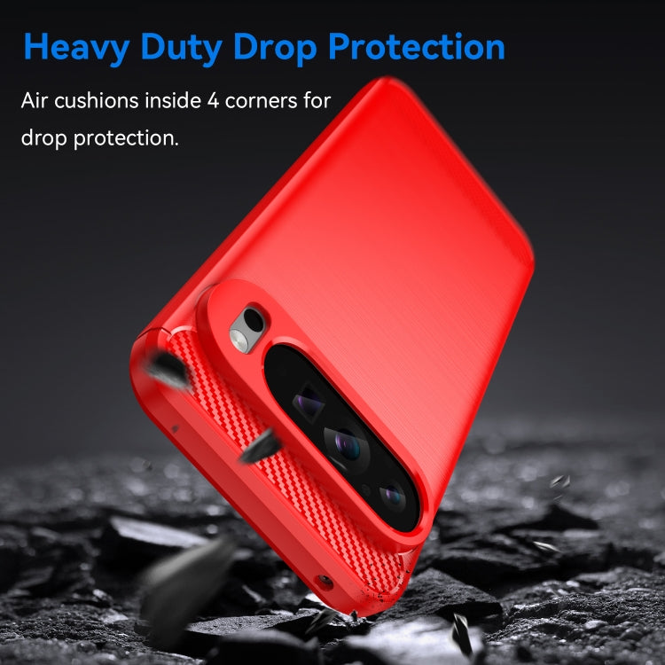 For Google Pixel 9 Pro XL Carbon Fiber Brushed Texture TPU Phone Case(Red) by buy2fix