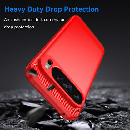 For Google Pixel 9 Pro XL Carbon Fiber Brushed Texture TPU Phone Case(Red) by buy2fix