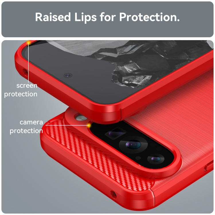 For Google Pixel 9 Pro XL Carbon Fiber Brushed Texture TPU Phone Case(Red) by buy2fix