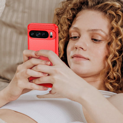 For Google Pixel 9 Pro XL Carbon Fiber Brushed Texture TPU Phone Case(Red) by buy2fix