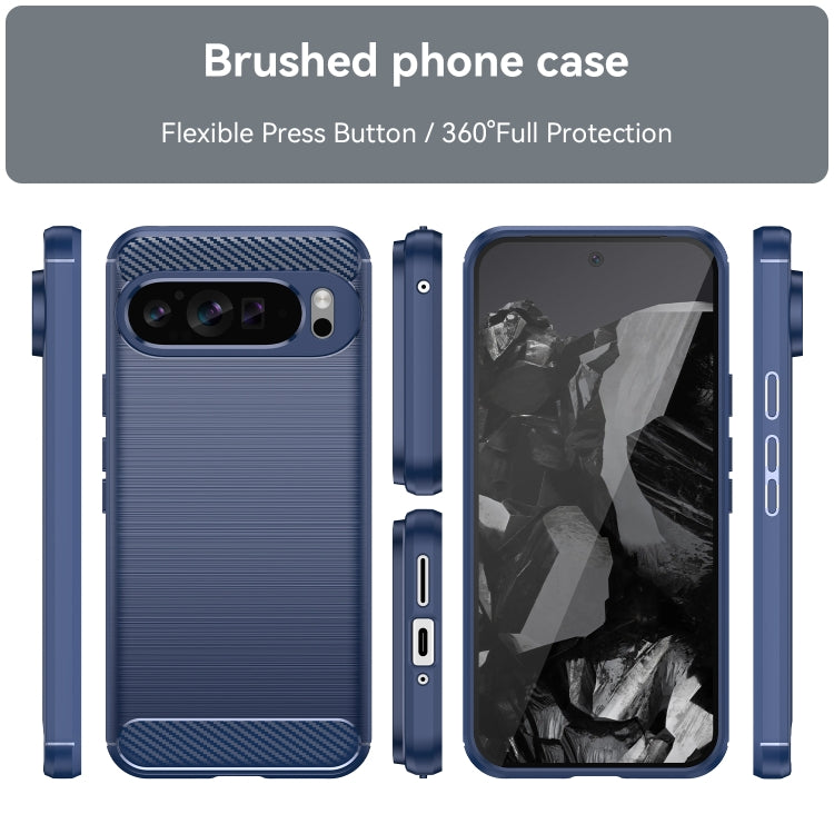 For Google Pixel 9 Pro XL Carbon Fiber Brushed Texture TPU Phone Case(Blue) by buy2fix