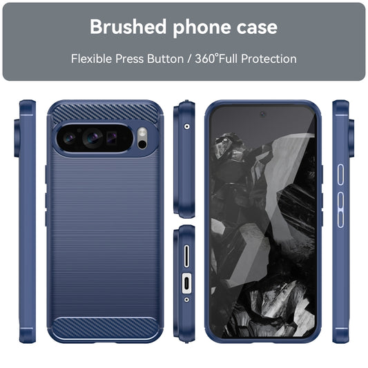 For Google Pixel 9 Pro XL Carbon Fiber Brushed Texture TPU Phone Case(Blue) by buy2fix