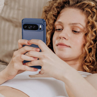 For Google Pixel 9 Pro XL Carbon Fiber Brushed Texture TPU Phone Case(Blue) by buy2fix