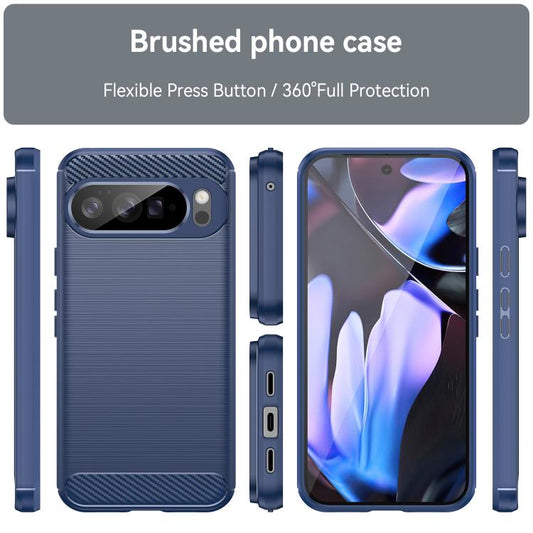 For Google Pixel 10 Pro XL Carbon Fiber Brushed Texture TPU Phone Case(Blue) - Google Cases by buy2fix | Online Shopping UK | buy2fix