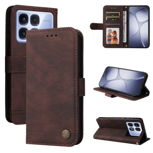 For Redmi K70 Ultra Skin Feel Life Tree Metal Button Leather Phone Case(Brown) - Xiaomi Cases by buy2fix | Online Shopping UK | buy2fix