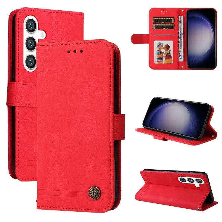For Samsung Galaxy S25 5G Skin Feel Life Tree Metal Button Leather Phone Case(Red) by buy2fix