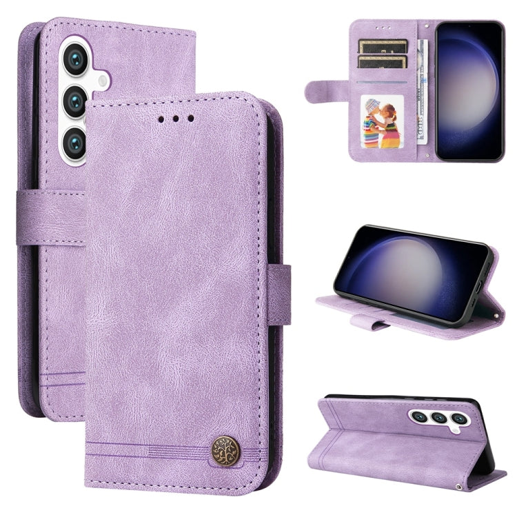 For Samsung Galaxy S25 5G Skin Feel Life Tree Metal Button Leather Phone Case(Purple) by buy2fix