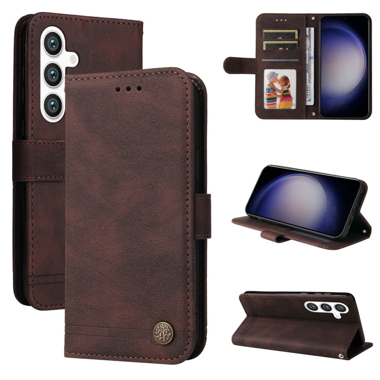 For Samsung Galaxy S25 5G Skin Feel Life Tree Metal Button Leather Phone Case(Brown) by buy2fix