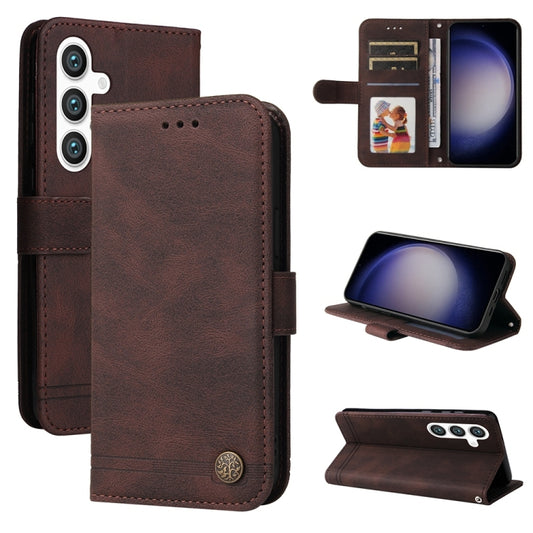 For Samsung Galaxy S25 5G Skin Feel Life Tree Metal Button Leather Phone Case(Brown) by buy2fix