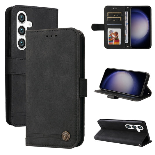 For Samsung Galaxy S25+ 5G Skin Feel Life Tree Metal Button Leather Phone Case(Black) - Galaxy S25+ 5G Cases by buy2fix | Online Shopping UK | buy2fix