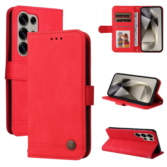 For Samsung Galaxy S25 Ultra 5G Skin Feel Life Tree Metal Button Leather Phone Case(Red) by buy2fix