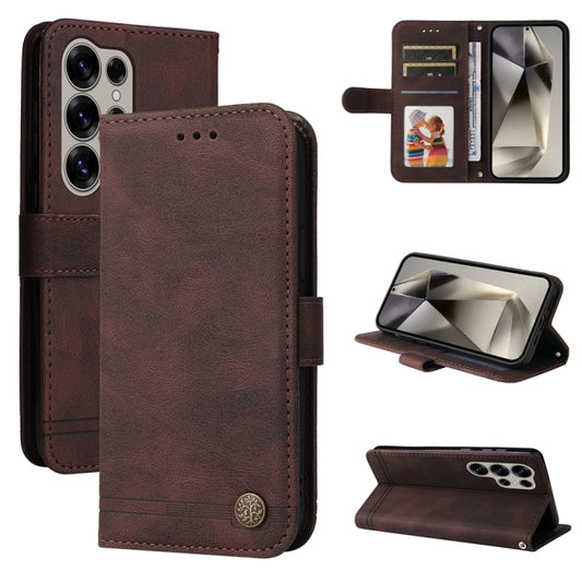For Samsung Galaxy S25 Ultra 5G Skin Feel Life Tree Metal Button Leather Phone Case(Brown) by buy2fix
